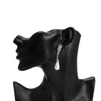 Party Gift Collar Chain Pearl Pendant Earrings Necklace Set Bridal Crystal Wedding Jewelry Set белый