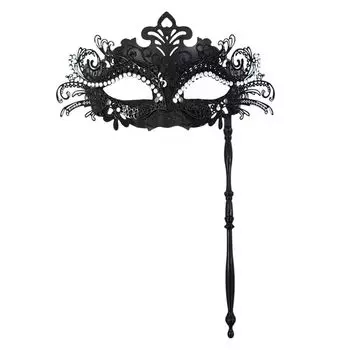 Party Mardi Gras Venetian Masquerade Mask Halloween Costume Mask with Holding Stick black