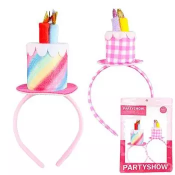 Party show lovely cake headband 2p set, rainbow, check pink, 1 set