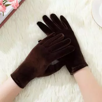 Party Winter Women Autumn Warm Driving Gloves Elastic Full Finger Mittens Gold Velvet Gloves