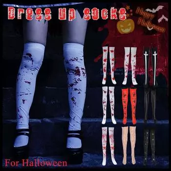 Party Zipper Cosplay Skeleton Cross Halloween Socks Bleeding Women Stockings Festival Socks 02