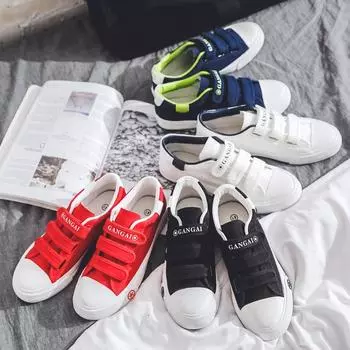 Парусиновая обувь, мужская обувь на липучке, студенческий стиль, новые туфли для пары, повседневная обувь для школьников младших классов, женская обувь 35 белый