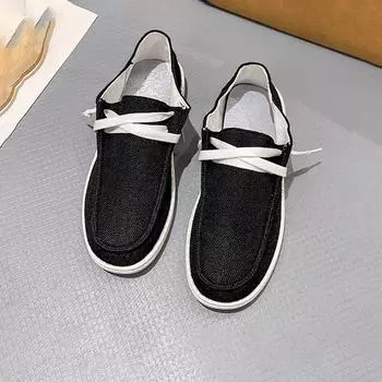 Парусиновые туфли большого размера 2023 года, весна-осень, новые повседневные удобные туфли большого размера на плоской подошве 36 чёрный