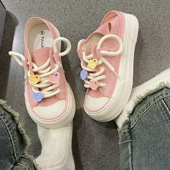 Парусиновые туфли для детей, универсальные, нишевые, лето 2025, новые, на толстой подошве, уродливые, милые, с большой головой, для отдыха, спорта, популярные, для сноуборда 35 розовый