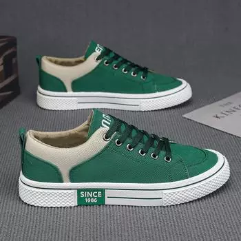 Парусиновые туфли мужские 2025 новые летние дышащие низкие нишевые тканевые туфли для мальчиков спортивные повседневные туфли для скейтбординга 39 зелёный