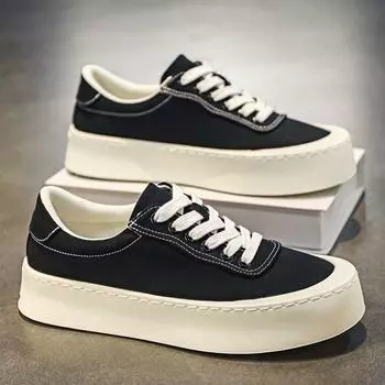 Парусиновые туфли мужские летние дышащие толстые подошвы повышают трендовую нишу подростковые легкие черные кроссовки 39