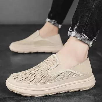 Парусиновые туфли мужские летние старые пекинские дышащие повседневные однопедальные спортивные тканевые туфли большого размера для ходьбы на открытом воздухе сетчатые туфли 38 песочный