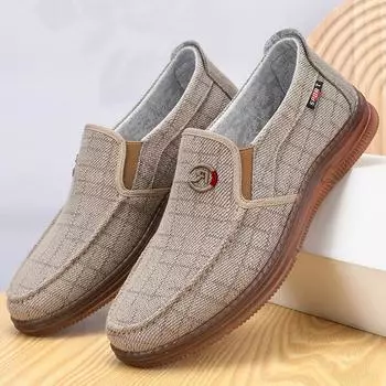 Парусиновые туфли мужские весна-лето новые туфли для людей среднего и пожилого возраста с одной педалью мужские дышащие и легкие ленивые туфли для пап 39 серый