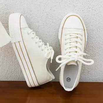 Парусиновые туфли на платформе, новинка осени 2025 года, женские модные туфли в студенческом стиле, универсальные повседневные туфли на мягкой подошве 152 35