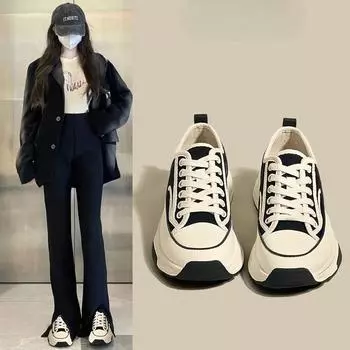 Парусиновые туфли Туфли на платформе Женские туфли Маленькие белые туфли 35 чёрный