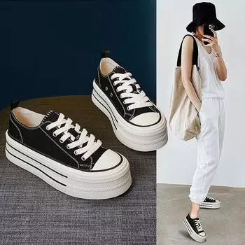 Парусиновые туфли Весна Новая мода Дышащие Ins Trendy Универсальные Увеличивающие рост стельки Платформа Повседневный 35
