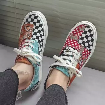 Парусиновые туфли в тон цветам, мужские туфли с низким верхом и цветком кешью, туфли для скейтбординга в стиле ретро с мандариновой уткой 35