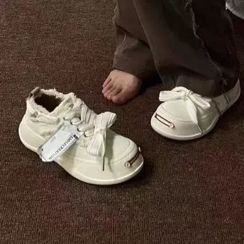 Парусиновые туфли женские Ins на высоком каблуке, новый сезон, универсальные дышащие туфли на платформе с открытой улыбкой, повседневные туфли для сноуборда 35 чёрный