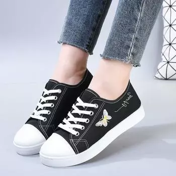 Парусиновые туфли женские классические женские туфли Hundred удобные повседневные однотонные студенческие туфли на плоской подошве для занятий спортом на доске 35 чёрный