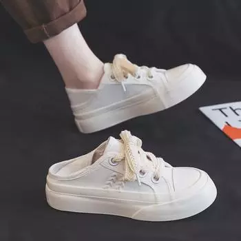 Парусиновые туфли женские новые универсальные на толстой подошве двухсторонние туфли без застежек женские белые туфли повседневные кроссовки для женщин 35 чёрный