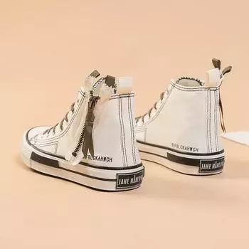 Парусиновые туфли женские, новый сезон, студенческие, классические, на молнии, повседневные, универсальные, высокие, парусиновые, маленькие, белые туфли, обувь для скейтбординга 35 белый