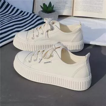 Парусиновые туфли женские универсальные корейские версии новые модные бисквитные белые туфли повседневные туфли для доски 35 бежевый