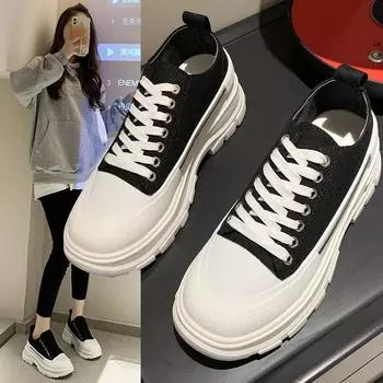 Парусиновые туфли женские весенние туфли с толстой подошвой, спортивные повседневные туфли с высокой подошвой и шипами, увеличивающие рост изнутри, мягкие туфли 35 белый