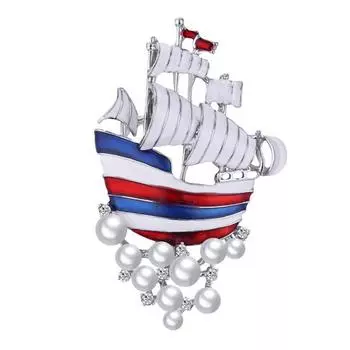 Парусная лодка, искусственный жемчуг, инкрустированная стразами, брошь, булавка, женская рубашка, значок