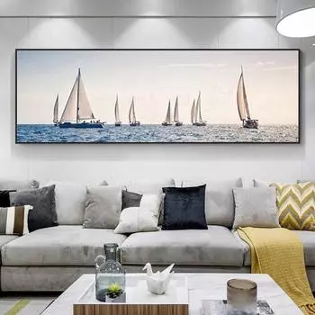 Парусная лодка, вода, морской пейзаж, холст, картина, курорт, строительство лодки, принты и плакат для гостиной, домашний декор, настенная художественная картина 20X60cm Unframed