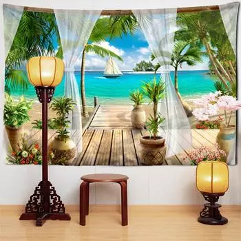 Парусник приморский пейзаж гобелен настенный природный пейзаж эстетика комнаты Декор в гостиную фоновая ткань 95x70CM