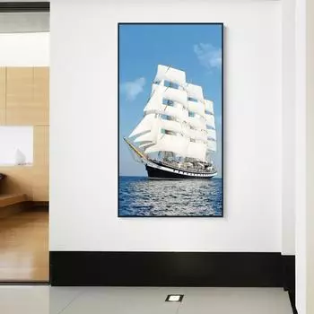 Парусник с подсветкой, постеры и принты, океанский пейзаж, холст, картины, настенная художественная картина, домашний декор для гостиной, спальни 20cm40cm NoFrame