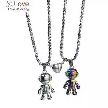 Пары парных ожерелий с подвесками в виде космонавтов, магнитное ожерелье с обещанием астронавта для женщин, мужчин, его или ее дружбы, ювелирные изделия