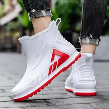 Пары с одинаковыми летними водонепроницаемыми резиновыми сапогами, бахилами, нескользящими, модными, короткими, резиновыми сапогами, нескользящими, рабочей обувью 35-36 белый