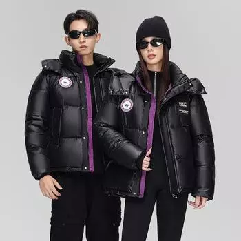 Пары утолщенные свободные модные большие размеры с капюшоном удобные стеганые хлопковые куртки L чёрный