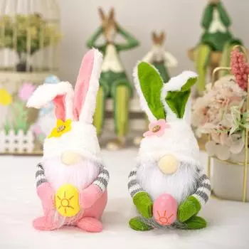 Пасха Гвоздики Уши Клетчатые Кролики Гномы Куклы Эльфы Фигурки Украшения Украшения Для Дома Товары One Size зелёный