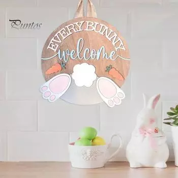 Пасха Каждый кролик Приветственный знак Деревенский деревянный дверной подвесной знак Счастливой Пасхи Вешалка для входной двери Украшение Праздничная круглая декоративная настенная табличка 1pc