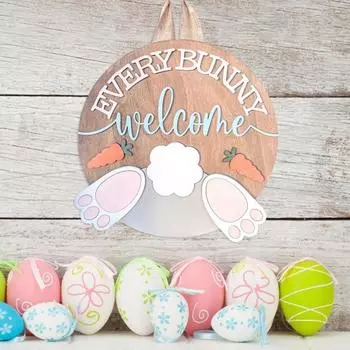 Пасха Каждый кролик Приветственный знак Деревенский деревянный дверной подвесной знак Счастливой Пасхи Вешалка для входной двери Украшение Праздничная круглая декоративная настенная табличка 1pc