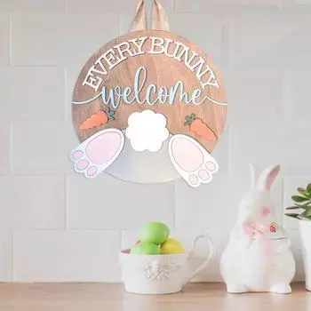 Пасха Каждый кролик Приветственный знак Деревенский деревянный дверной подвесной знак Счастливой Пасхи Вешалка для входной двери Украшение Праздничная круглая декоративная настенная табличка 1pc
