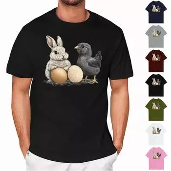 Пасха - мужская повседневная мешковатая футболка с принтом кролика, круглый вырез, пуловер, топ с короткими рукавами L армия зеленый