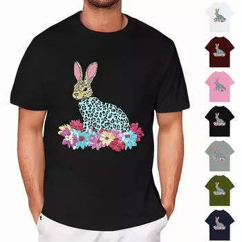 Пасха - мужская повседневная мешковатая футболка с принтом кролика, круглый вырез, пуловер, топ с короткими рукавами L армия зеленый