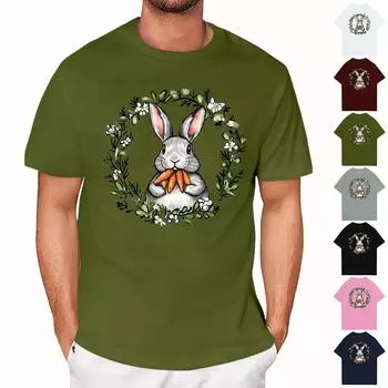 Пасха - мужская повседневная мешковатая футболка с принтом кролика, круглый вырез, пуловер, топ с короткими рукавами L армия зеленый