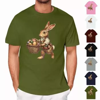 Пасха - мужская повседневная мешковатая футболка с принтом кролика, круглый вырез, пуловер, топ с короткими рукавами L армия зеленый