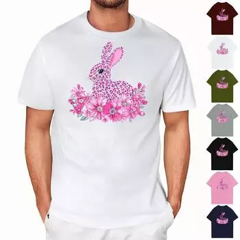 Пасха - мужская повседневная мешковатая футболка с принтом кролика, круглый вырез, пуловер, топ с короткими рукавами L армия зеленый