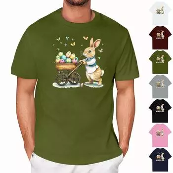 Пасха - мужская повседневная мешковатая футболка с принтом кролика, круглый вырез, пуловер, топ с короткими рукавами L армия зеленый