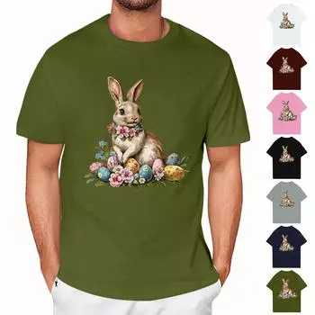Пасха - мужская повседневная мешковатая футболка с принтом кролика, круглый вырез, пуловер, топ с короткими рукавами M