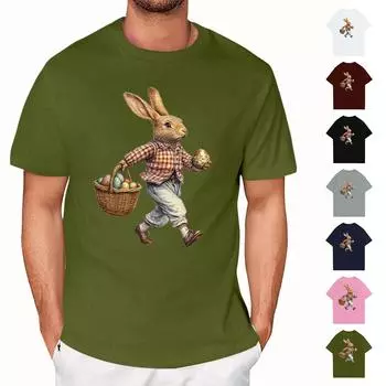 Пасха - мужская повседневная мешковатая футболка с принтом кролика, круглый вырез, пуловер, топ с короткими рукавами S чёрный
