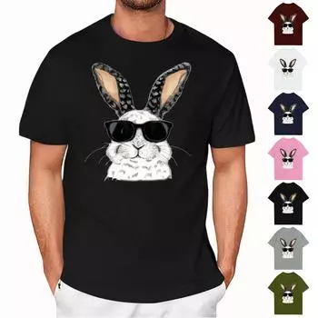 Пасха - мужская повседневная мешковатая футболка с принтом кролика, круглый вырез, пуловер, топ с короткими рукавами M