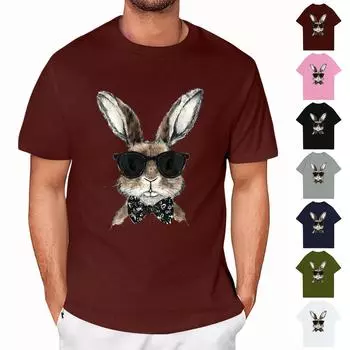 Пасха - мужская повседневная мешковатая футболка с принтом кролика, круглый вырез, пуловер, топ с короткими рукавами S