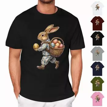 Пасха - мужская повседневная мешковатая футболка с принтом кролика, круглый вырез, пуловер, топ с короткими рукавами L армия зеленый