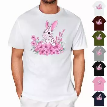Пасха - мужская повседневная мешковатая футболка с принтом кролика, круглый вырез, пуловер, топ с короткими рукавами XL розовый
