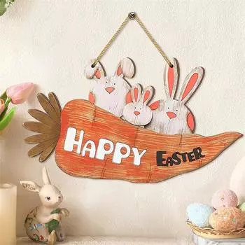 Пасха Три кролика Редька Дверная табличка Украшение Счастливой весны Листинг Украшения One Size