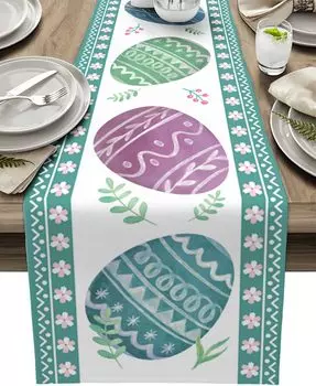 Пасха Весна Красочные яйца Цветочные льняные дорожки для стола Праздничный декор для вечеринки Кухонные дорожки для обеденного стола Комод Шарф Декор стола 150x33cm 59x13inch