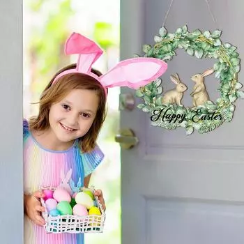 Пасхальная дверь, подвесная домашняя вечеринка, красочные садовые цветы, украшение, подвесная вывеска, двор, мультяшный кролик, узор, весеннее украшение
