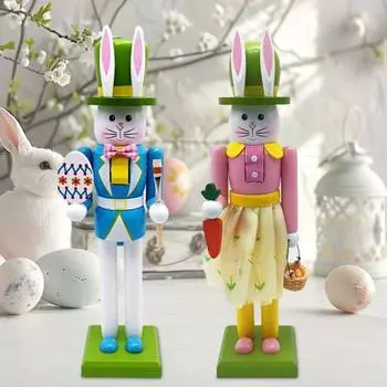 Пасхальная фигурка Щелкунчика, пасхальный кролик, деревянный Щелкунчик, декор, 12,1 дюйма, коллекционная ореховая клипса, весенний фестиваль, настольное украшение розовый