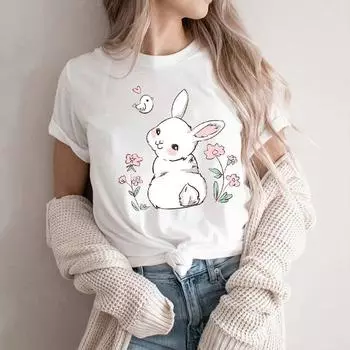 Пасхальная футболка Kawaii Bunny с принтом и короткими рукавами, модная повседневная женская футболка, футболки с пасхальными яйцами, футболка большого размера, Ropa Mujer 4XL